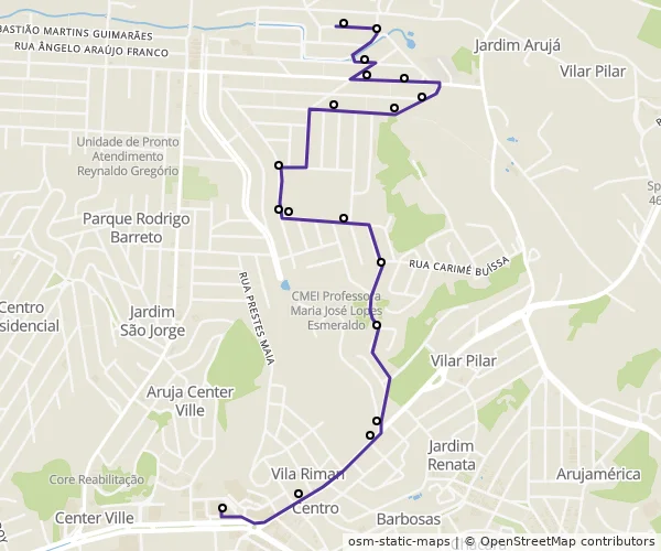Mapa do itinerário da linha