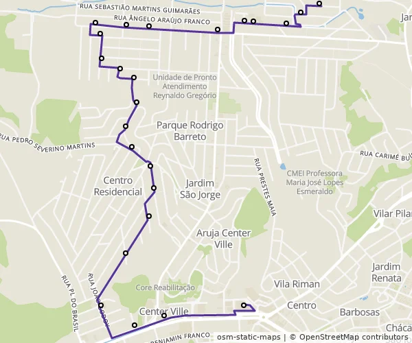 Mapa do itinerário da linha