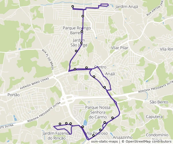 Mapa do itinerário da linha