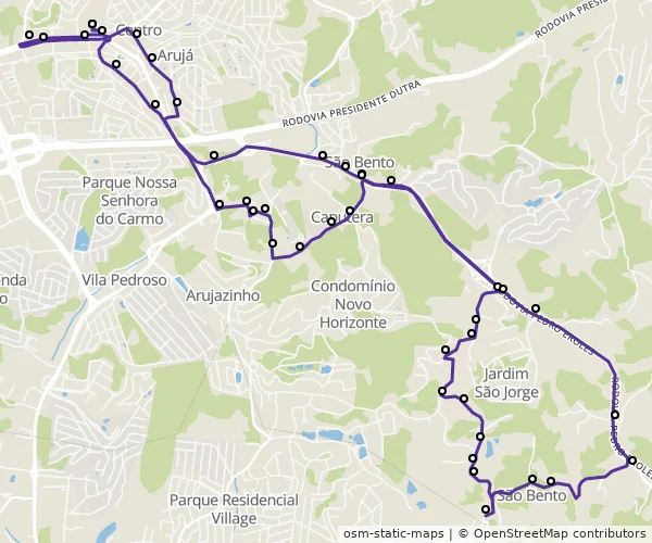 Mapa do itinerário da linha