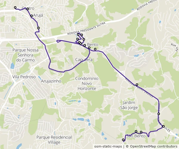 Mapa do itinerário da linha