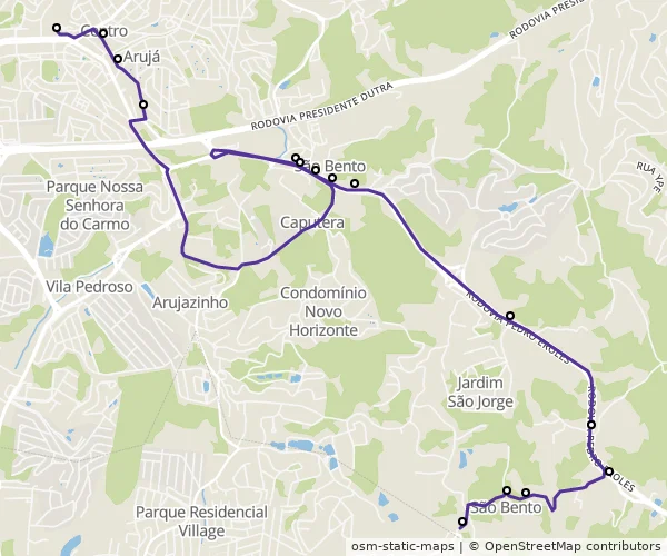 Mapa do itinerário da linha
