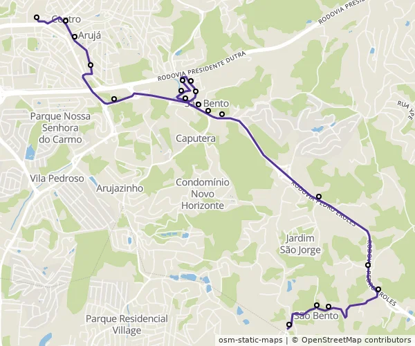 Mapa do itinerário da linha