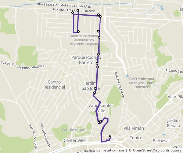 Mapa do itinerário da linha
