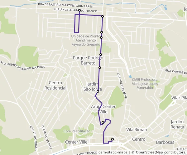 Mapa do itinerário da linha