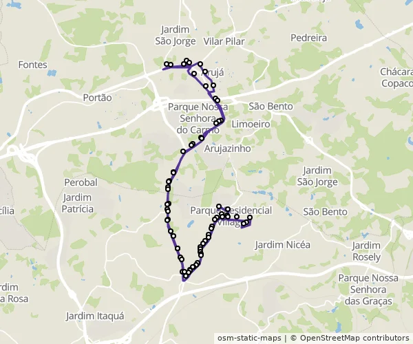 Mapa do itinerário da linha