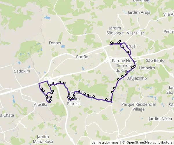 Mapa do itinerário da linha