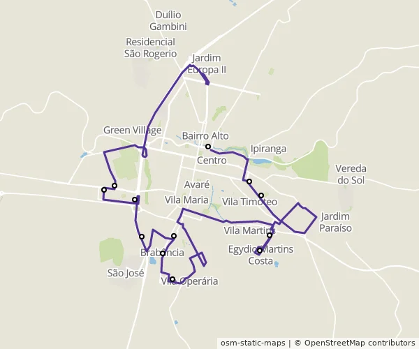 Mapa do itinerário da linha