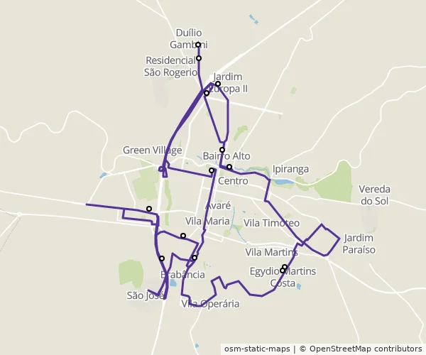 Mapa do itinerário da linha