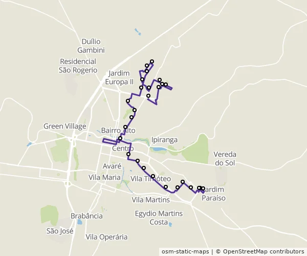 Mapa do itinerário da linha