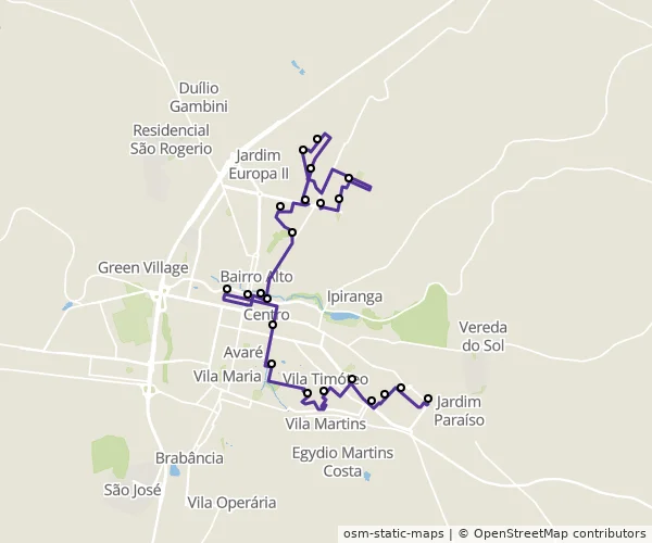 Mapa do itinerário da linha