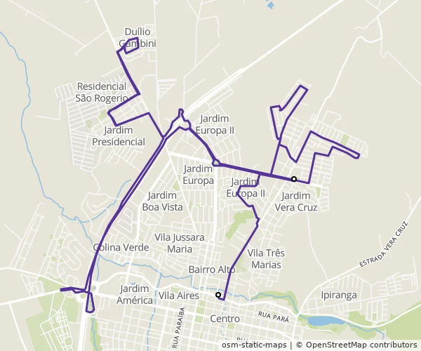 Mapa do itinerário da linha