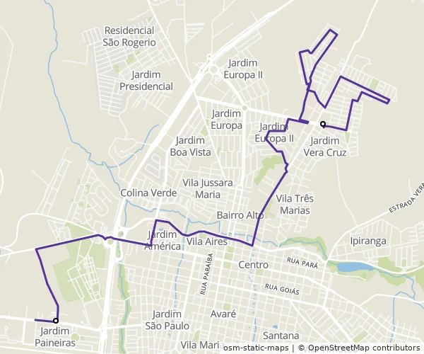 Mapa do itinerário da linha