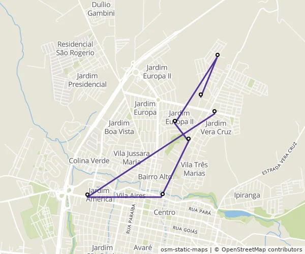 Mapa do itinerário da linha