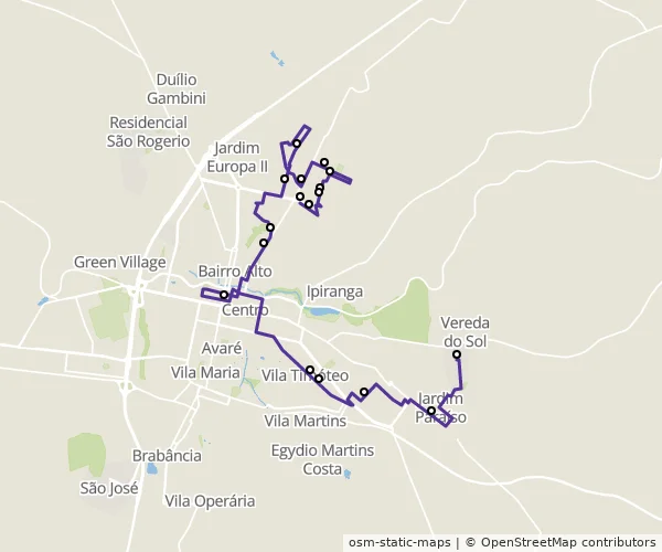 Mapa do itinerário da linha