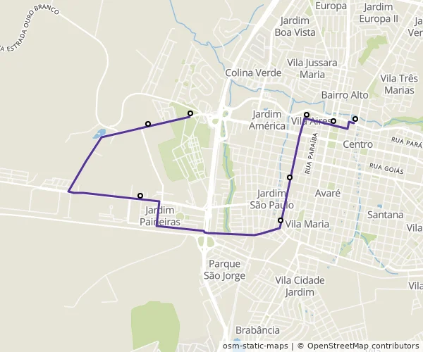 Mapa do itinerário da linha