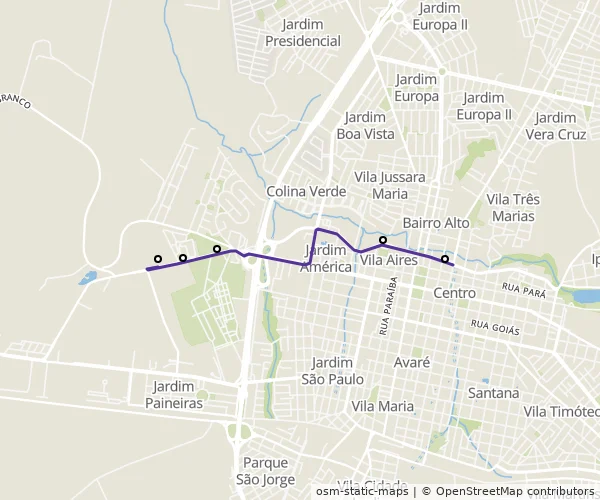 Mapa do itinerário da linha