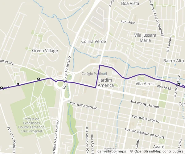 Mapa do itinerário da linha