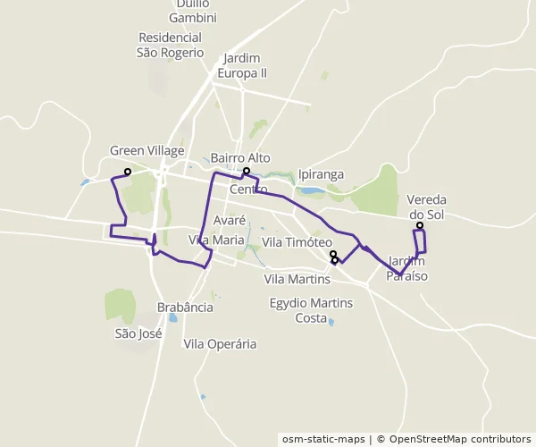Mapa do itinerário da linha