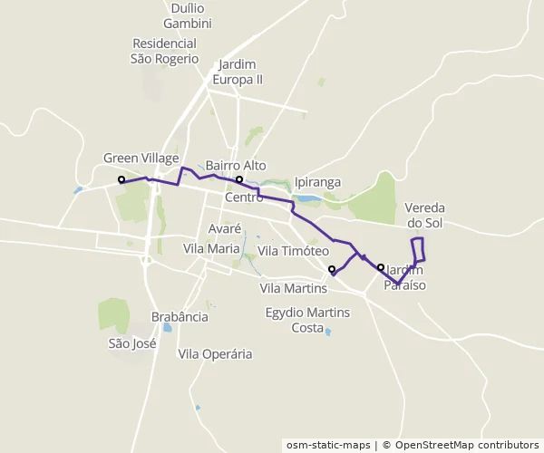 Mapa do itinerário da linha