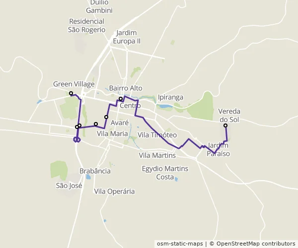 Mapa do itinerário da linha