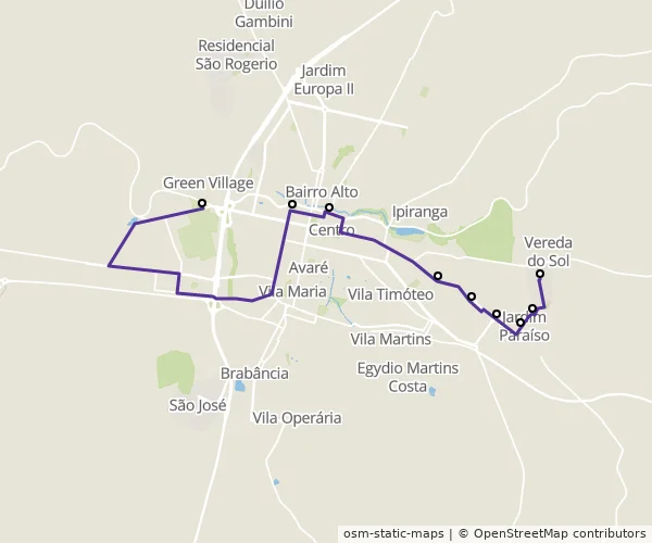 Mapa do itinerário da linha