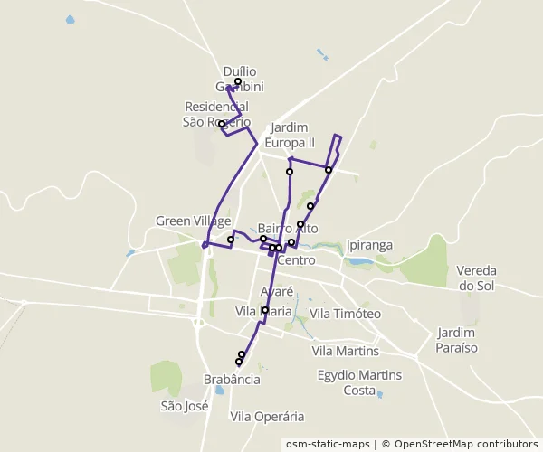 Mapa do itinerário da linha