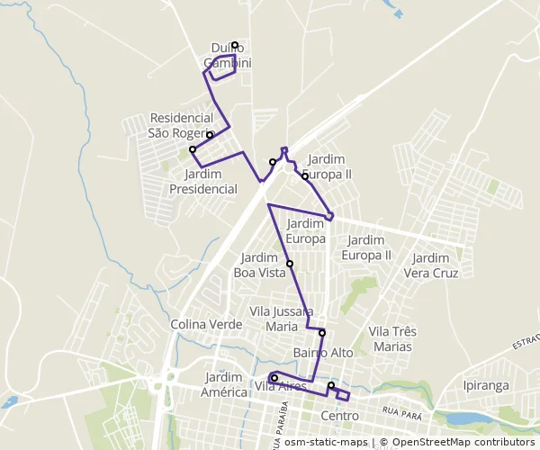 Mapa do itinerário da linha