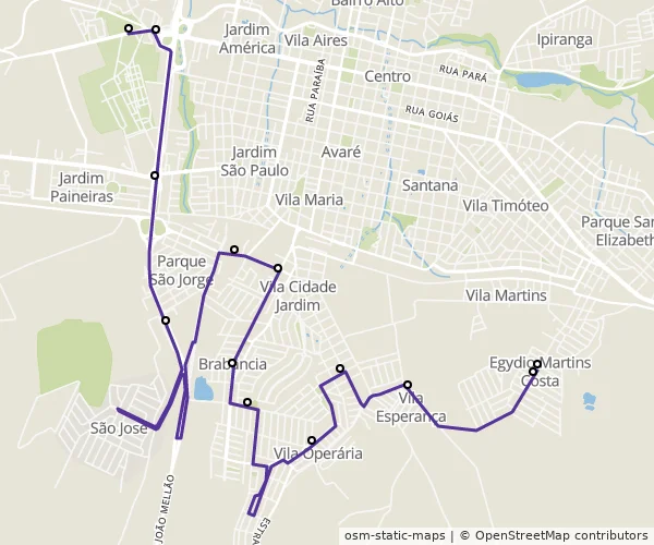 Mapa do itinerário da linha