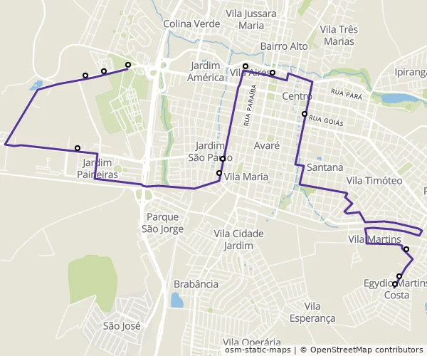 Mapa do itinerário da linha