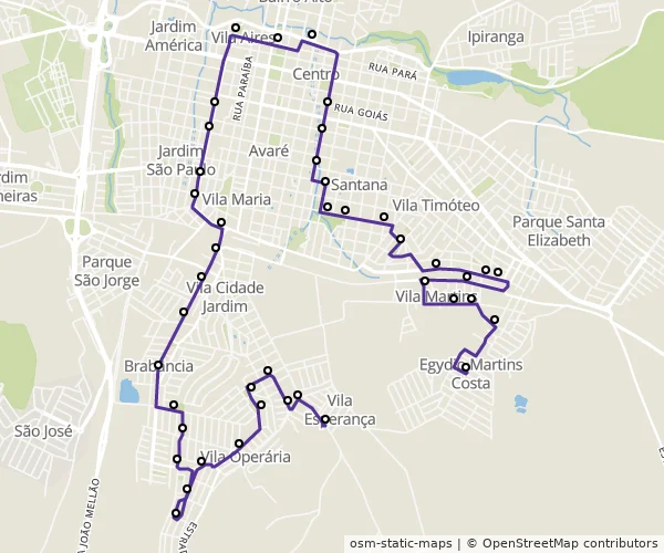 Mapa do itinerário da linha
