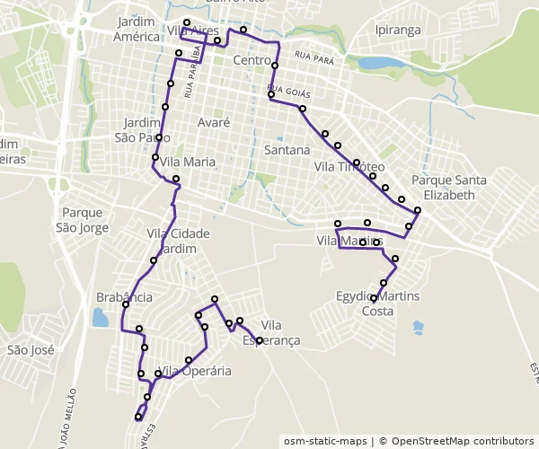 Mapa do itinerário da linha