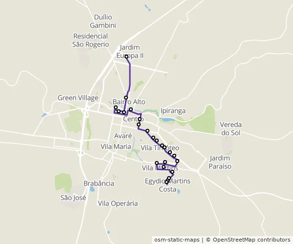 Mapa do itinerário da linha