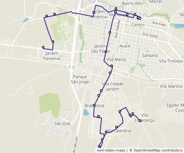 Mapa do itinerário da linha