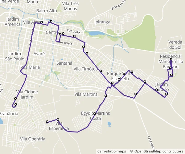 Mapa do itinerário da linha