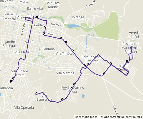 Mapa do itinerário da linha