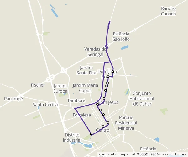 Mapa do itinerário da linha