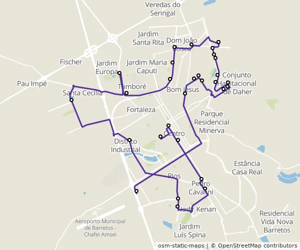 Mapa do itinerário da linha