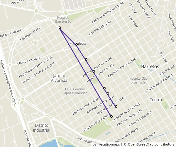 Mapa do itinerário da linha