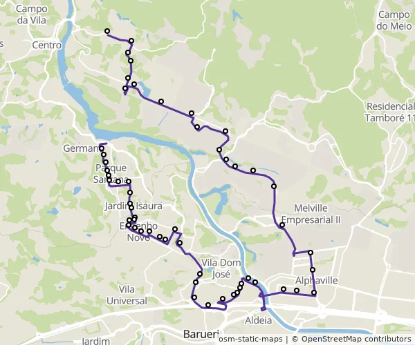 Mapa do itinerário da linha