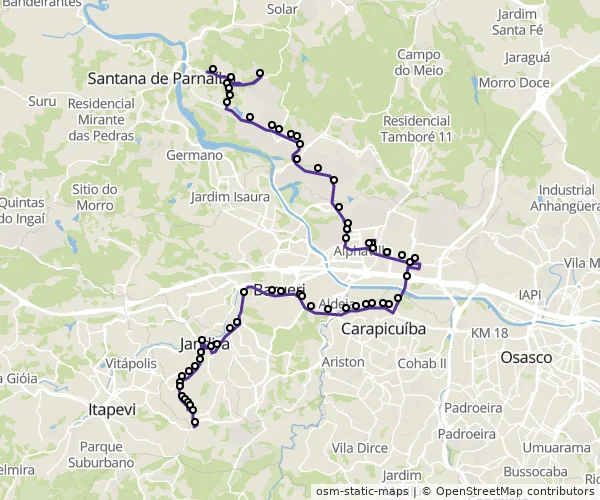 Mapa do itinerário da linha