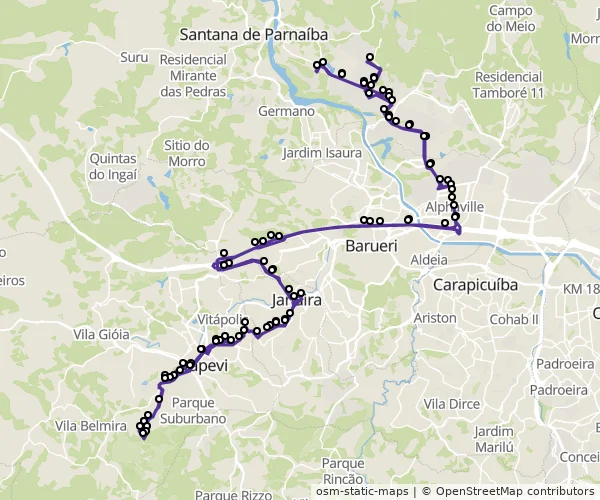 Mapa do itinerário da linha
