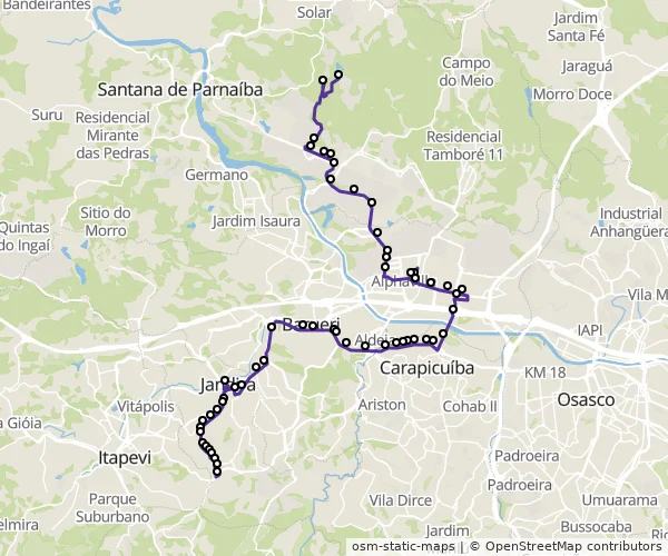 Mapa do itinerário da linha