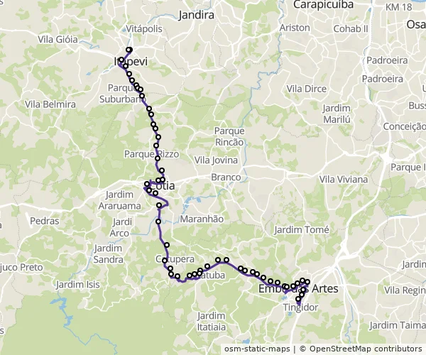 Mapa do itinerário da linha