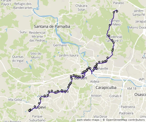 Mapa do itinerário da linha