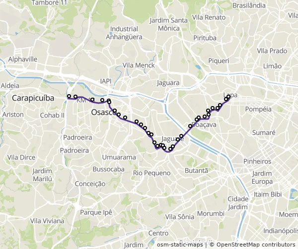 Mapa do itinerário da linha