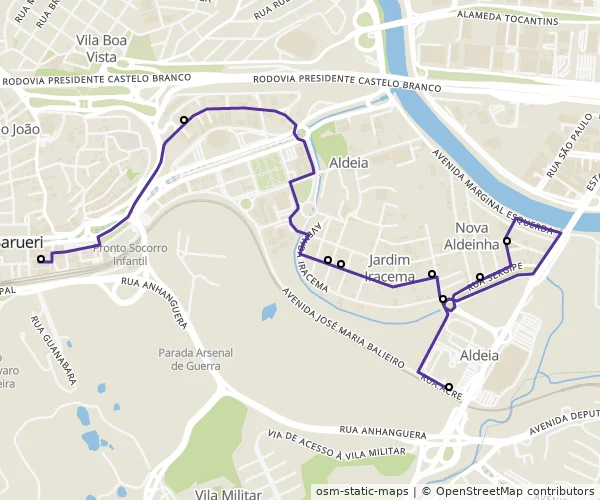 Mapa do itinerário da linha