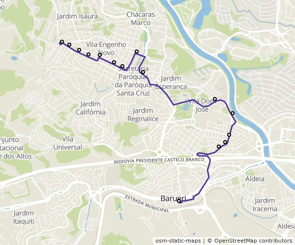 Mapa do itinerário da linha