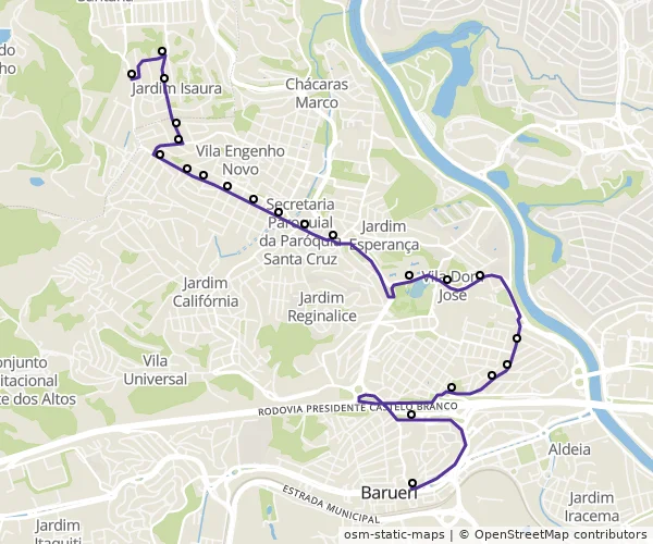 Mapa do itinerário da linha