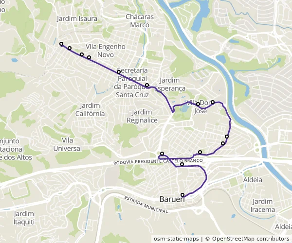 Mapa do itinerário da linha